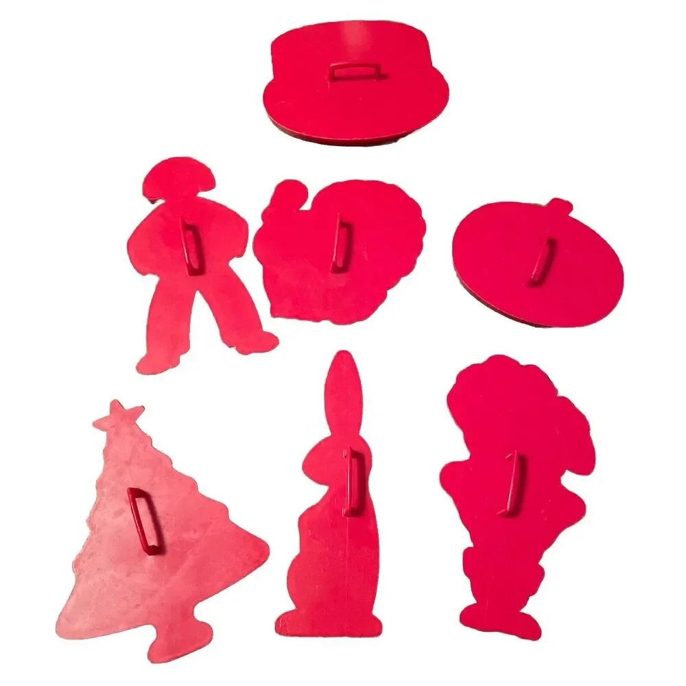 Vintage Lot Of 7 Tupperware Red Plastic Holiday Assorted Cookie Cutters